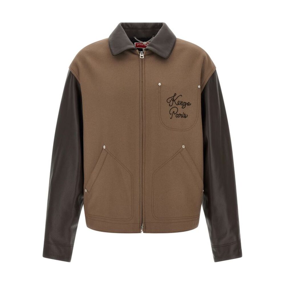 Kenzo Brown Virgin Wool Leather Men's Jacket